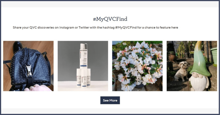 Screenshot of #MyQVCFind carousel from qvcuk.com