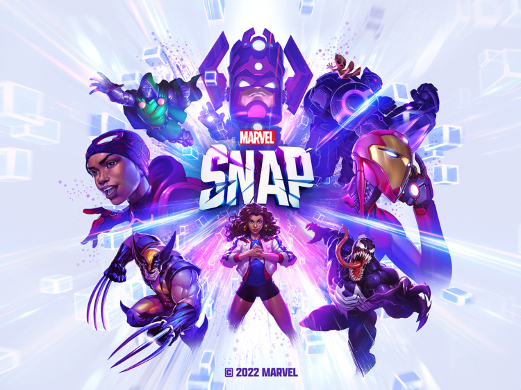 The words "Marvel Snap" surrounded by various Marvel characters.
