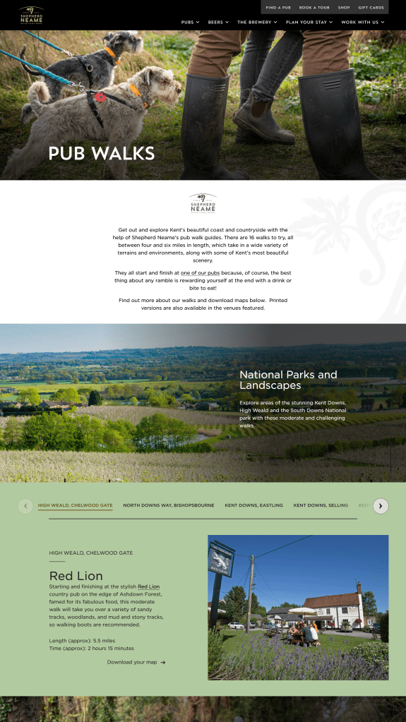 Screenshot of the Pub Walks page on the Shepherd Neame brewery website