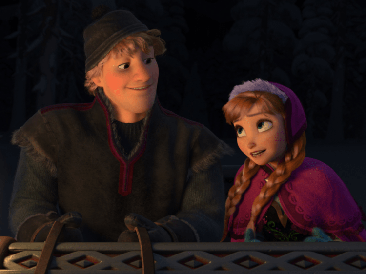 Kristoff and Anna riding in a sleigh in Disney's 'Frozen' ©Disney